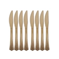 Set of eight gold plastic knives with serrated edges for party tableware decoration - Gold Disposable Knives