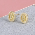 Exquisite gold-plated oval Virgin Mary stud earrings with sparkling cubic zirconia inlay - Gold Plated Virgin Mary (EM10-2)