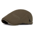 Olive green vintage cotton flat cap with wavy stitching and adjustable metal side buckle - Adjustable / Army Green