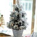 Mini 55cm mixed PE Christmas tree with faux snow and lights in silver pot - Snow Covered Bonsai Kit