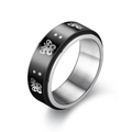 Rotating stainless steel anxiety ring for men with black finish and butterfly pattern - Butterfly Pattern Spinning Style