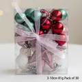30-piece Christmas ball ornament set in red, green, and pink colors in a gift box - Iridescent Series