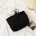 Trousse à maquillage en velours côtelé noir, grande capacité pour pinceaux et soins visage - Noir
