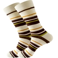 Detail of colorful striped cotton crew socks with ribbed cuffs in brown and yellow tones - Khaki Cuff Fine Stripes