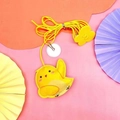 Retractable hanging yellow chick cat toy with felt mouse and catnip features - Felt Chick