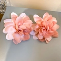Elegant peach pink fabric flower earrings with layered satin petals and silver needle - 21# Silver Pin-Pink