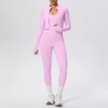Set yoga rosa chiaro 3 pezzi con giacca a zip, canotta e leggings sportivi a vita alta - rosa ciliegia