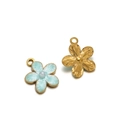 Golden flower charm with light blue enamel and pearl inlay for DIY jewelry design - Gold Single Hole Flower Pendant / 5 Pieces / Light Green