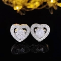 Hollow heart-shaped silver stud earrings with sparkling round zircon and micro-pave crystals - Heart White (E710)