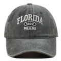 Detailed view of Florida Miami 1822 embroidery on washed cotton baseball cap - Army Green