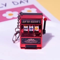 Red mini lucky slot machine keychain with metal ring and movable jackpot lever toy - Red D-ring / Minimum Order Of 5 Pieces