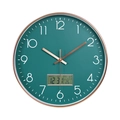 Stille wandklok 12 inch donkergroen met roségouden metalen frame en LCD-scherm - Grasgroen (Engelse Versie)