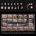 Champagne flatback crystal nail art set with 21 compartments and wax rhinestone picker - Champagne (350 Big, 3480 Small)
