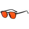 Retro small frame sunglasses with black frame, orange lenses, and silver rivets - Glossy Black Frame Red Lens
