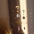 Brass butterfly crystal suncatcher with rose quartz and moon star window hanging ornament - Butterfly Fairy Pointed Bead