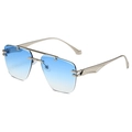 Frameless rimless sunglasses with blue gradient lenses and double bridge metal frame - Silver Frame Blue Gradient