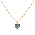 Collar de cuentas doradas con colgante de corazón de concha de abulón natural - Dorado