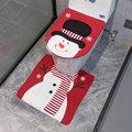 Christmas snowman toilet cover and floor mat set in red flannel for bathroom decor - Snowman Style