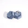 Blue hexagonal velvet jewelry box with two slots for rings and elegant lid design - Fog Blue Double Slot