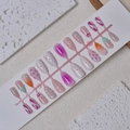 French medium almond press-on nails with 3D floral carving and pearl accents set - Purple Gradient Flower Pearl Style (WY-073) / Multi-piece Box Set