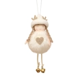 Adorno de ángel de Navidad de felpa con gorro blanco astas doradas y detalle corazón - Blanco