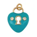 Exquisite heart-shaped lock pendant with blue enamel, gold finish and cubic zirconia gems - Heart Lock-Aqua Blue