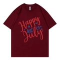 T-shirt femme en coton bordeaux avec imprimé Happy 4th of July et col rond classique - XS / Haut (318) / Bordeaux