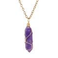 Macro detail of purple amethyst hexagonal pendant with gold wire wrapping craft - Amethyst (with chain)