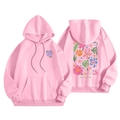 Pink fleece hoodie with floral prints and Just As You Are back text for men and women - S / Pink/Floral(1)