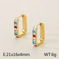 U-vormige gouden roestvrijstalen oorbellen met kleurrijke zirkonia steentjes - 21x16x4mm / Goud (KE114482-KFC)