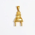 Detailed view of a gold metal twin plug pendant with lightning bolt symbol engraving - Power Plug - Gold