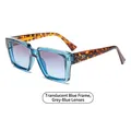 Square transparent blue sunglasses with tortoiseshell temples and gradient blue lenses - Transparent Blue Frame Gray Blue Lens