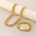 13mm golden stainless steel Cuban link chain necklace and bracelet jewelry set for men and women - Necklace 65cm / 13mm Gold