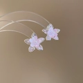 Rosa Blumen-Ohrstecker aus Harz mit glitzernden Blättern und zentraler Perle - 119# Silbernadel - Rosa