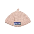 Detalle de gorro de punto para bebé con punta y parche con logo PIIG azul en albaricoque - Blanco Roto