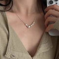 Silver heart pendant necklace with five white pearls on a delicate fine chain - Heart with Five Pearls (XL2790)