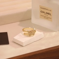 Double band bow ring with gold finish and micro-inlaid cubic zirconia stones - Butterfly