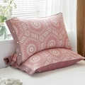 Pink cotton gauze pillowcase pair with white floral patterns and snap button closure - Pink Kaleidoscope