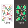 Luminous cat mermaid tattoo sticker WS-K89 with glow-in-the-dark marine patterns - Cartoon Mix Style (WS-K89)