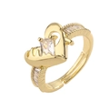 Detailed close-up of golden heart ring with rectangular zircon inlays and adjustable band - Heart Clear Zircon (CR00765YH)