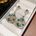 Vintage emerald water drop earrings with gold plating and sparkling zircon crystals - Vintage Teardrop Style (22#)