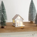 Illuminated white wooden Christmas house miniature with fence, size 7x7.2x8.2cm - Flocked White Wooden House - Style A