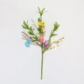 Easter floral stem with colorful eggs, daisies and green leaves on white background - Flower EVA Leaf Egg Pick