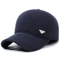 Casquette de baseball d'hiver bleu foncé pour hommes avec texture laine et badge métal - Réglable / Bleu marine
