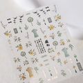 Frosted nail stickers M-330 with gold foil cheongsam and floral patterns - M-330 Colorful Gold