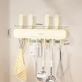 Cream yellow wall-mounted knife holder with hooks measuring 350x110x57mm - Knife & Hook Rack / Cream Silver