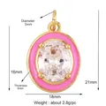 Pink enamel oval pendant with central zircon gemstone and gold-plated metal finish - Oval-Pink