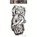 Waterproof temporary tattoo FF-135 featuring black roses and flying pigeon sketch design - Vintage Rose Pigeon (FF-135)