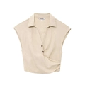 Top cruzado sin mangas de mezcla de lino con detalle de hebilla y solapa en beige - XS / Top Avena