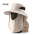 Khaki outdoor sun hat with wide brim, breathable face mask and long neck protection cover - Khaki